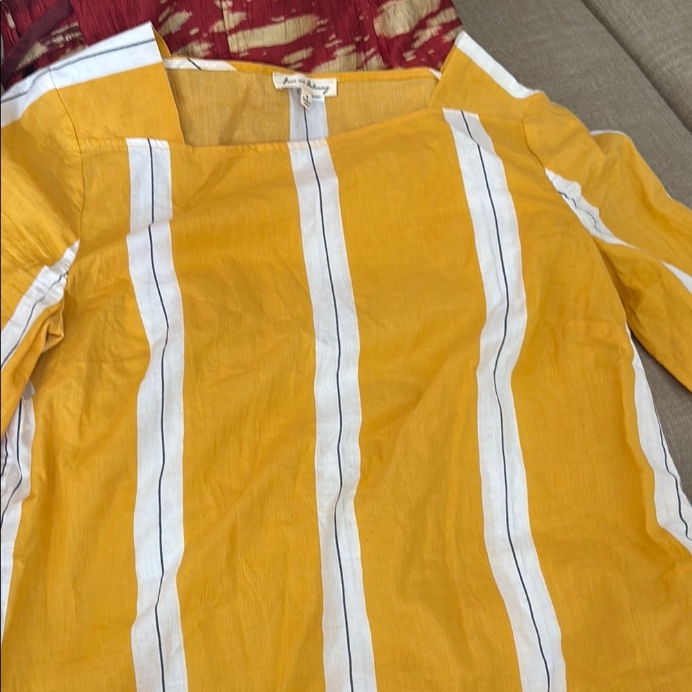 Jane and Delancey Yellow and White Striped Top